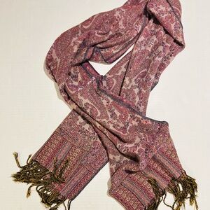 Vintage Pashmina Style Scarf Pink Orange Paisley Thick Plush 100% Viscose 72x25"